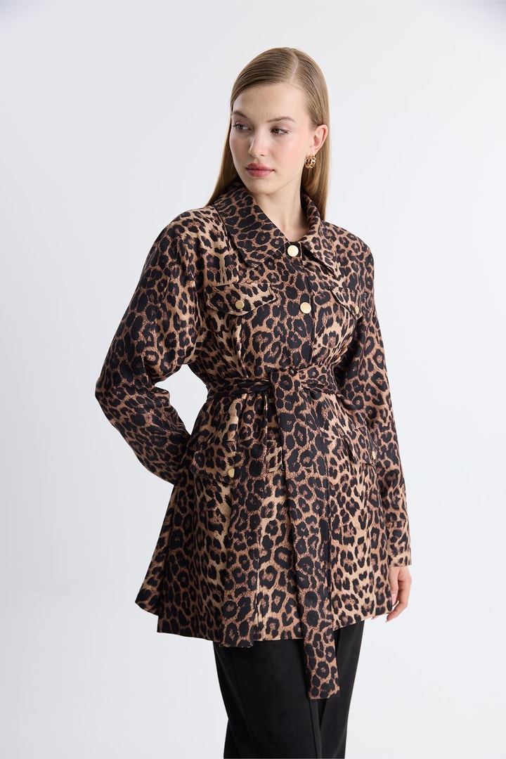 Leopar Desen Ceket - Koyu