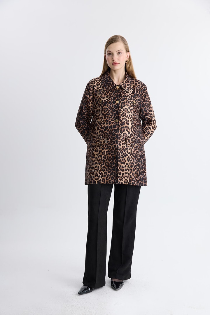 Leopar Desen Ceket - Koyu