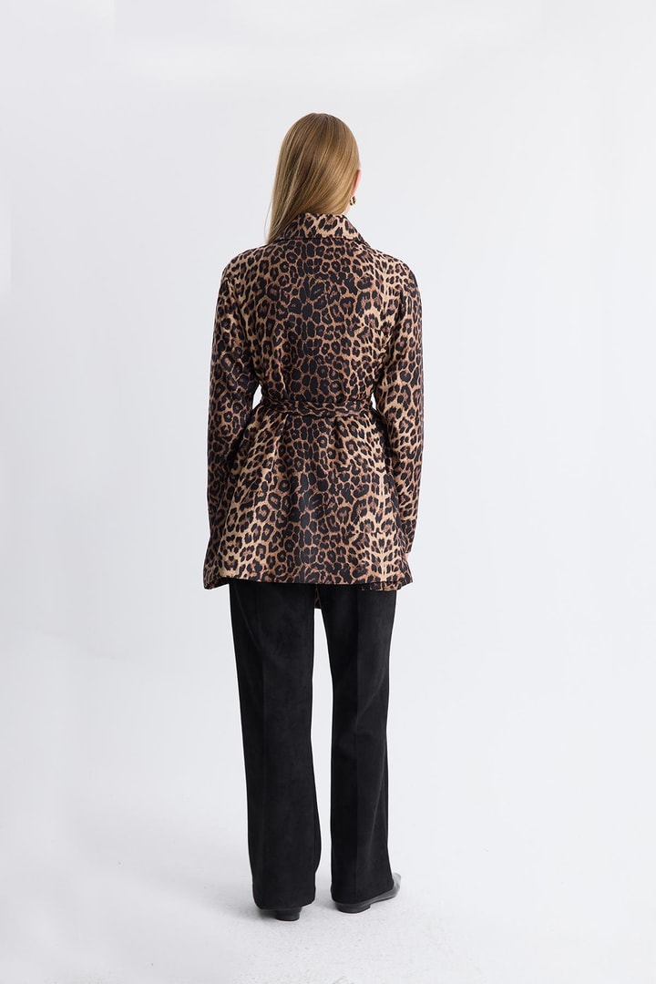 Leopar Desen Ceket - Koyu