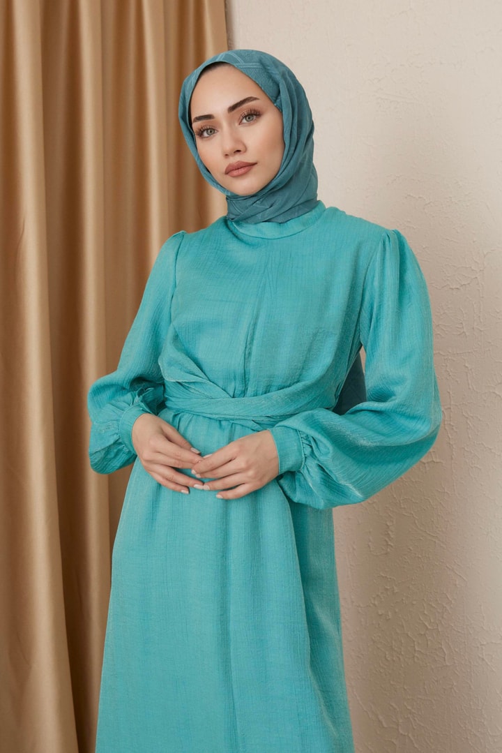 Liana Bağlama Detaylı Simli Elbise - Mint