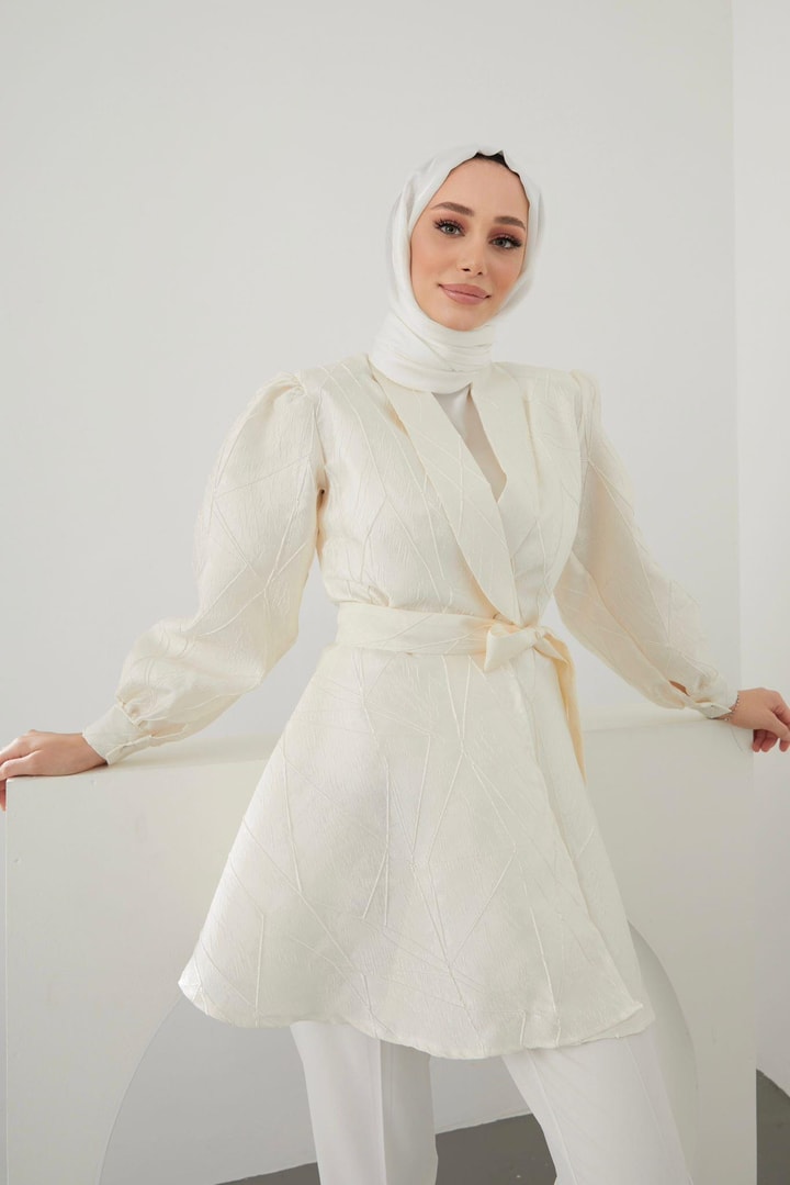 Lias Jakarlı Ceket - Beyaz