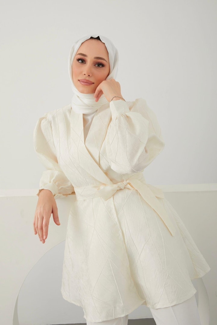 Lias Jakarlı Ceket - Beyaz