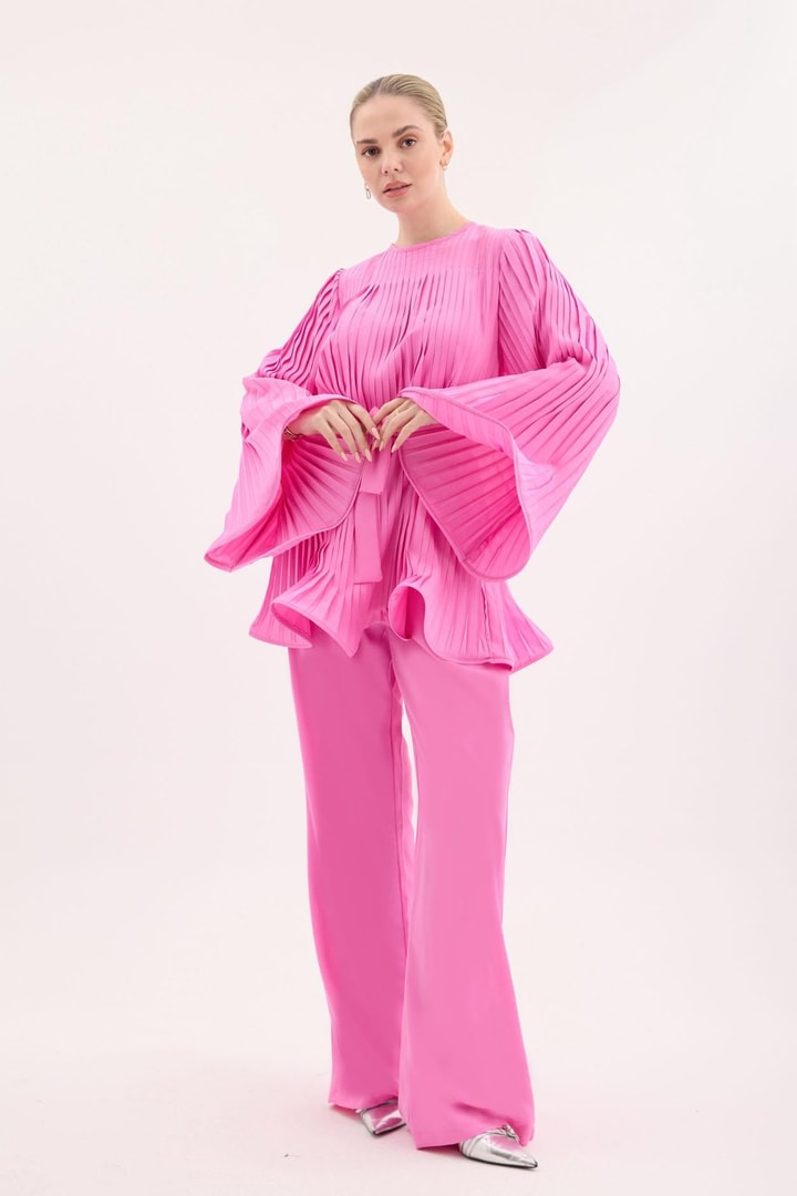 Lime Krep Piliseli Takım - Pembe