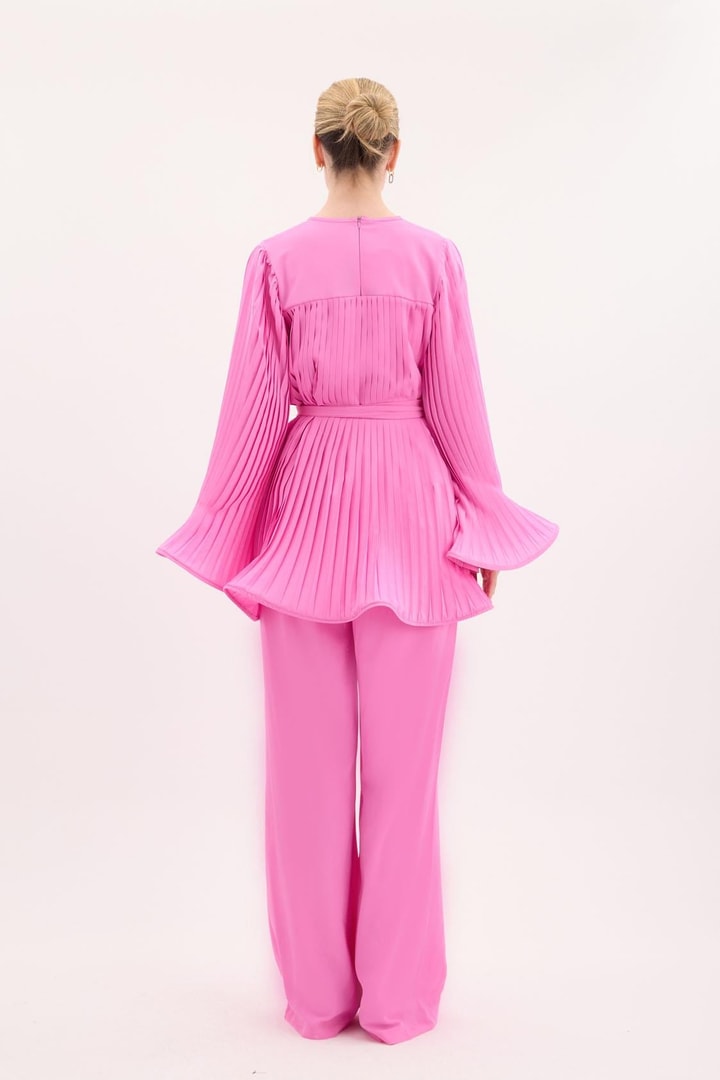 Lime Krep Piliseli Takım - Pembe