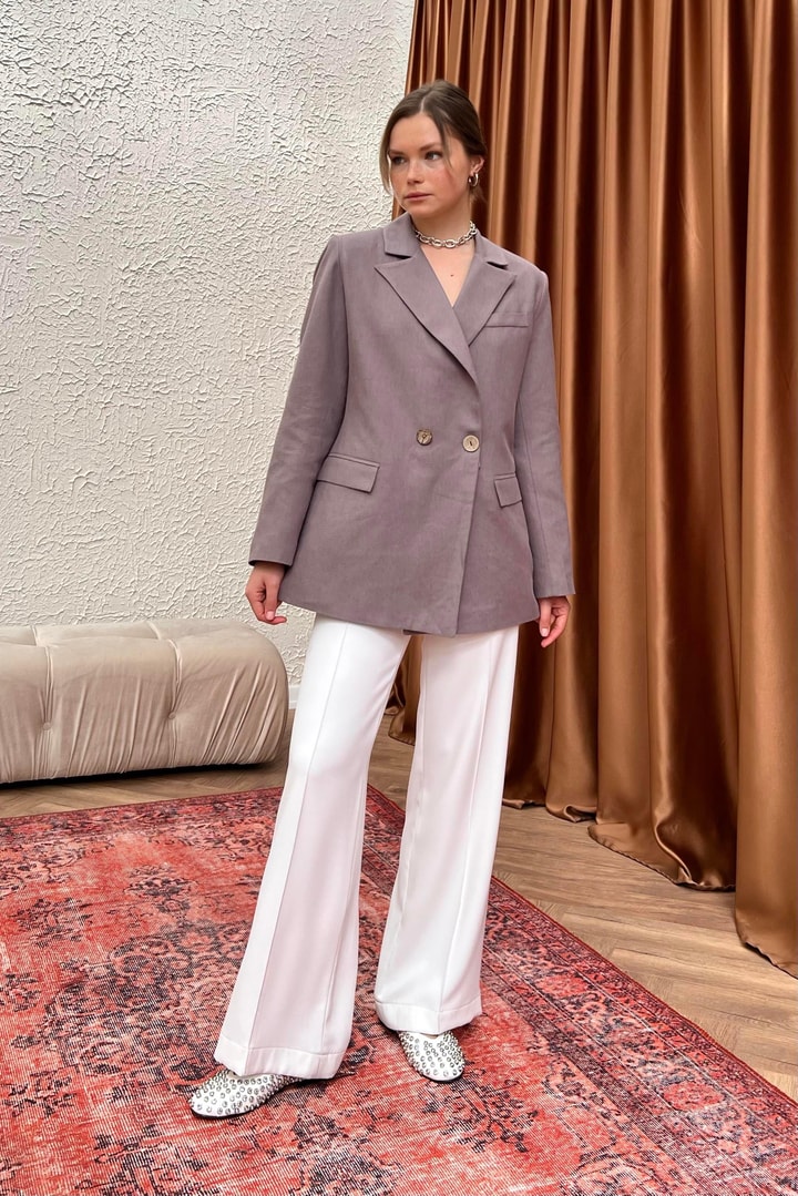 Linen Blazer Keten Ceket - Antrasit