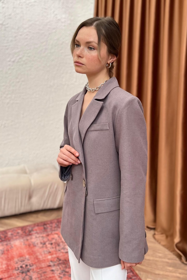 Linen Blazer Keten Ceket - Antrasit