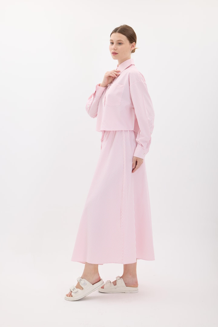 Livia Çizgili Etekli Takım - Pembe