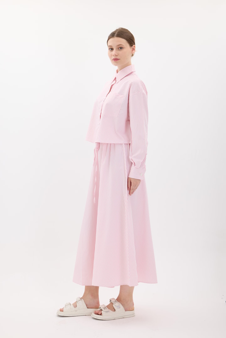 Livia Çizgili Etekli Takım - Pembe