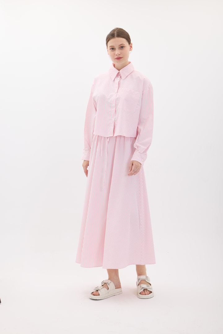 Livia Çizgili Etekli Takım - Pembe