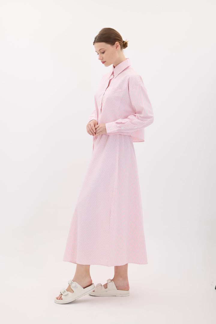 Livia Çizgili Etekli Takım - Pembe
