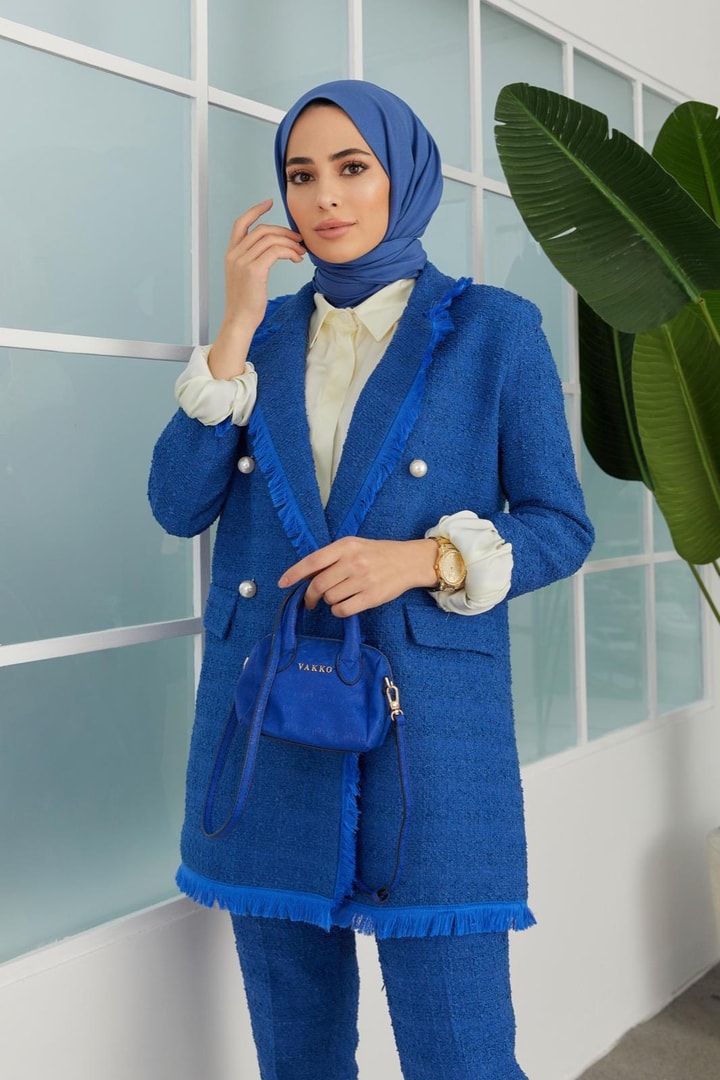 Loretta Tüvit Ceket Takım - saks mavisi