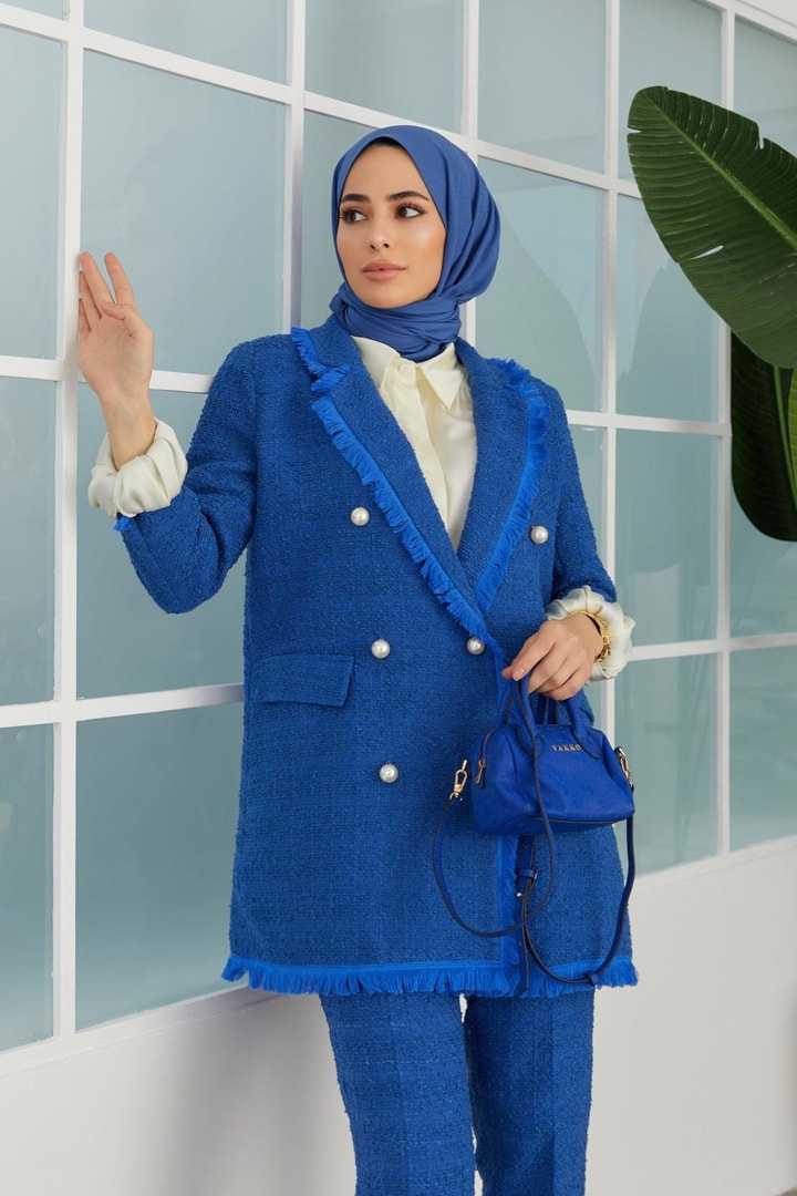 Loretta Tüvit Ceket Takım - saks mavisi