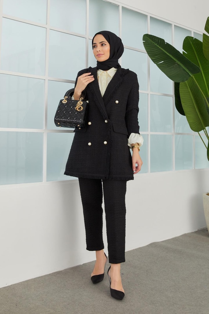 Loretta Tüvit Ceket Takım - Siyah