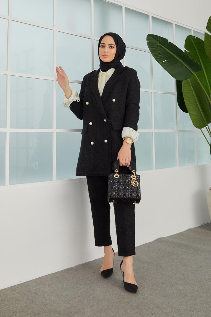 Loretta Tüvit Ceket Takım - Siyah