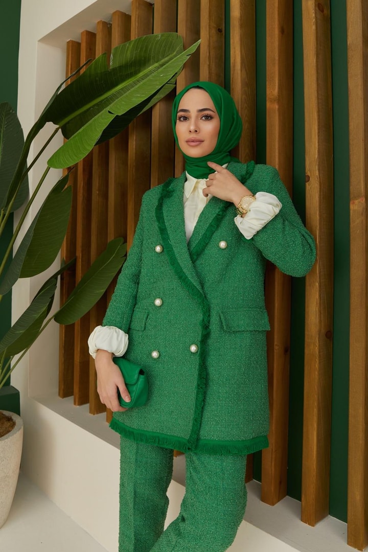 Loretta Tüvit Ceket Takım - Yeşil