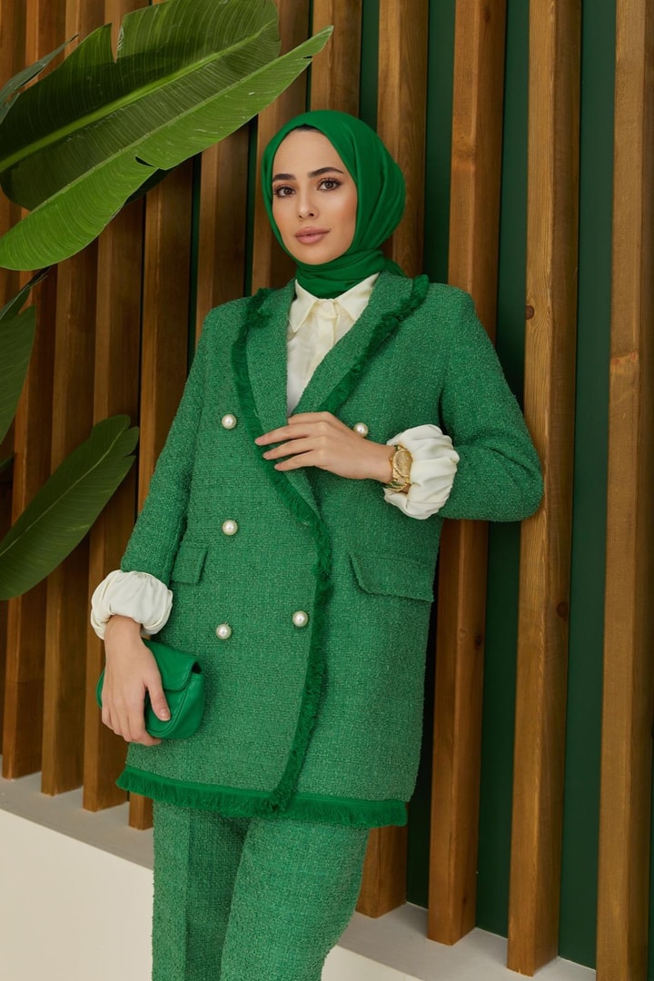 Loretta Tüvit Ceket Takım - Yeşil