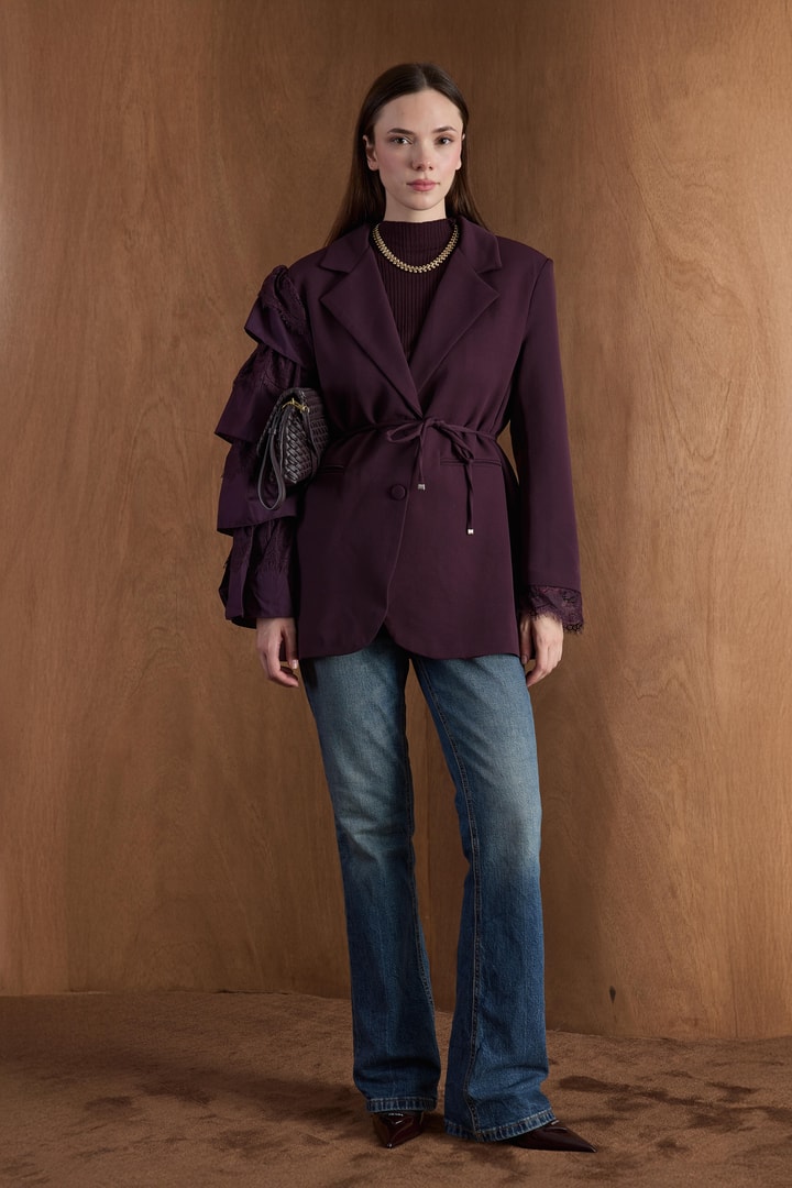 Louie Kol Dantelli Double Ceket - Bordo