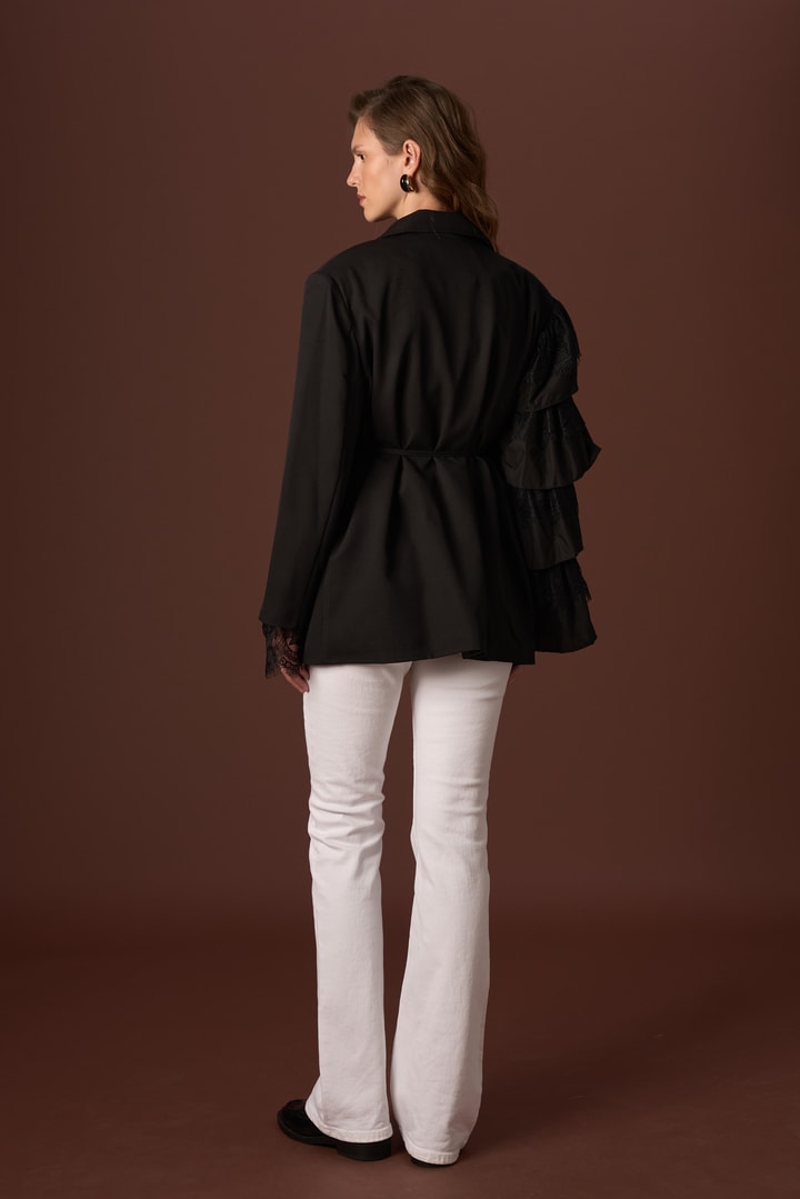 Louie Kol Dantelli Double Ceket - Siyah