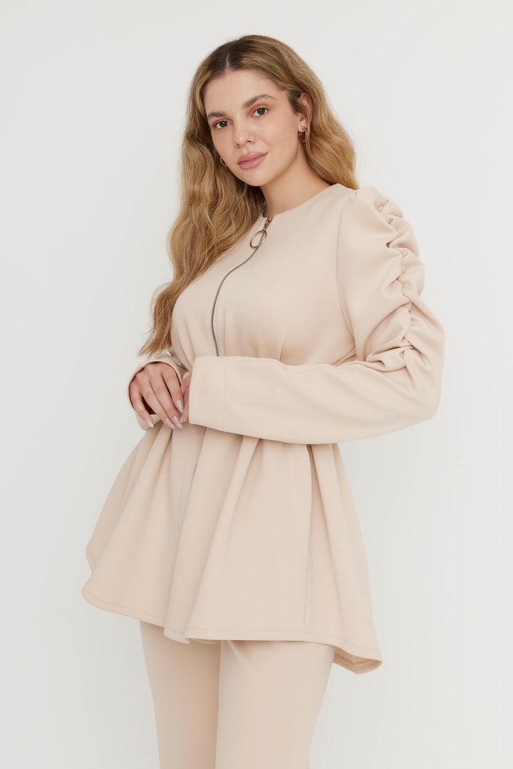Lucia Kolu Büzgülü Takım - Bej