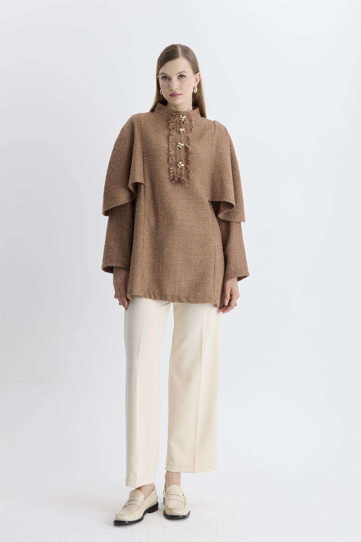 Madison Pelerin Düğmeli Tunik - Kahve
