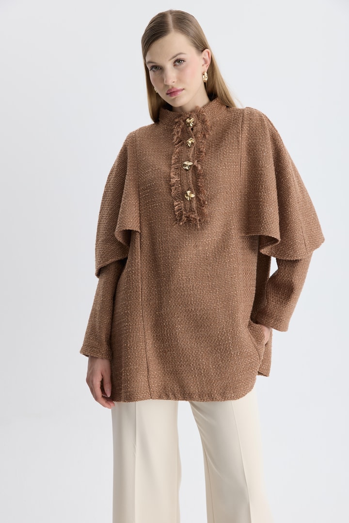 Madison Pelerin Düğmeli Tunik - Kahve