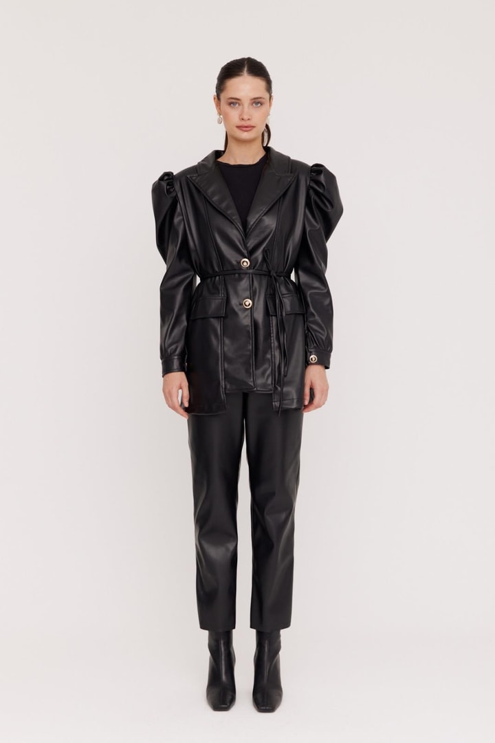 Maggy Deri Business Takım - Siyah