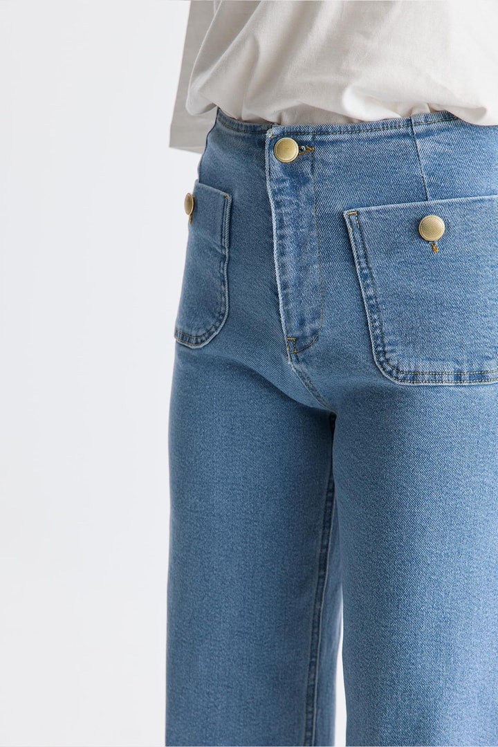 Mara Gold Düğme Kot Pantolon - Mavi