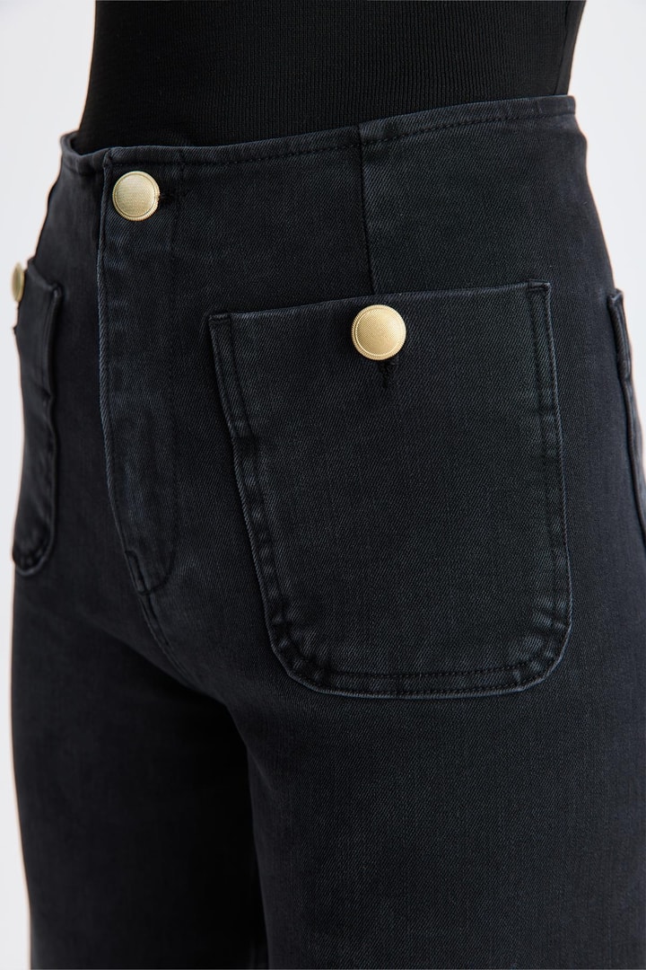 Mara Gold Düğme Kot Pantolon - Siyah