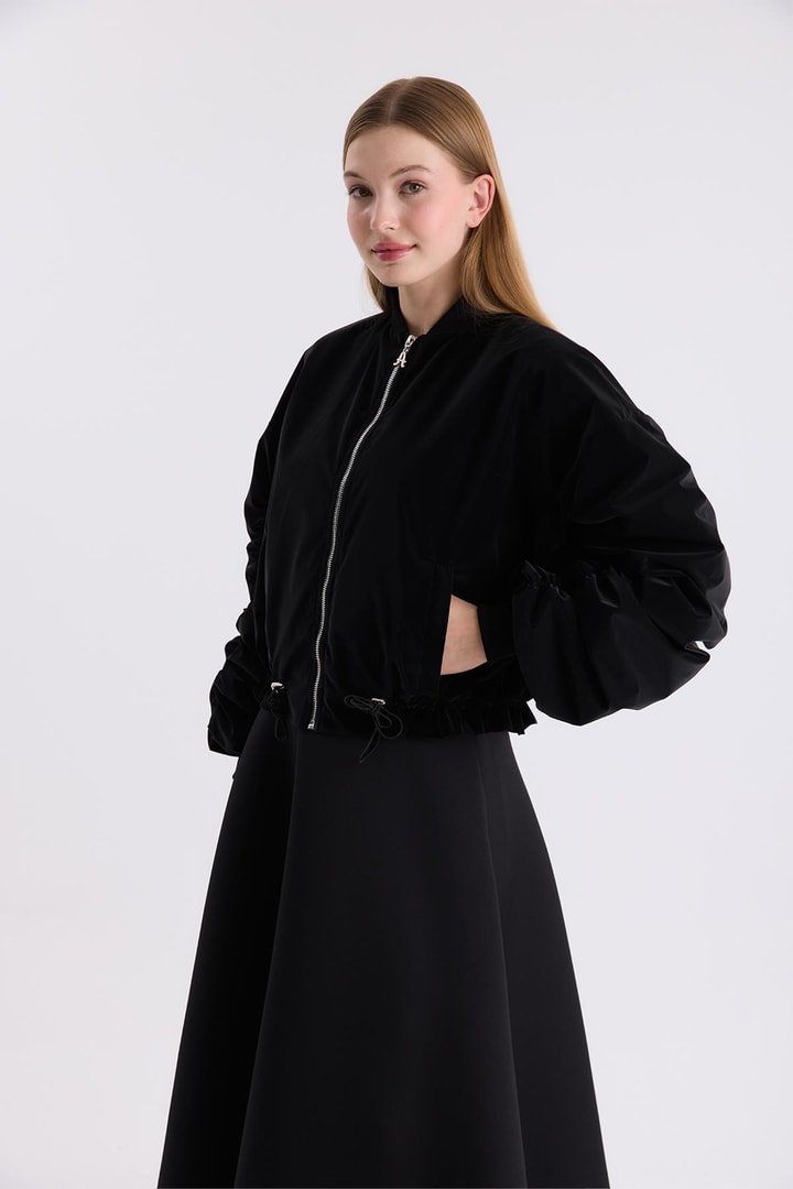Mariana Kol Büzgülü Ceket - Siyah