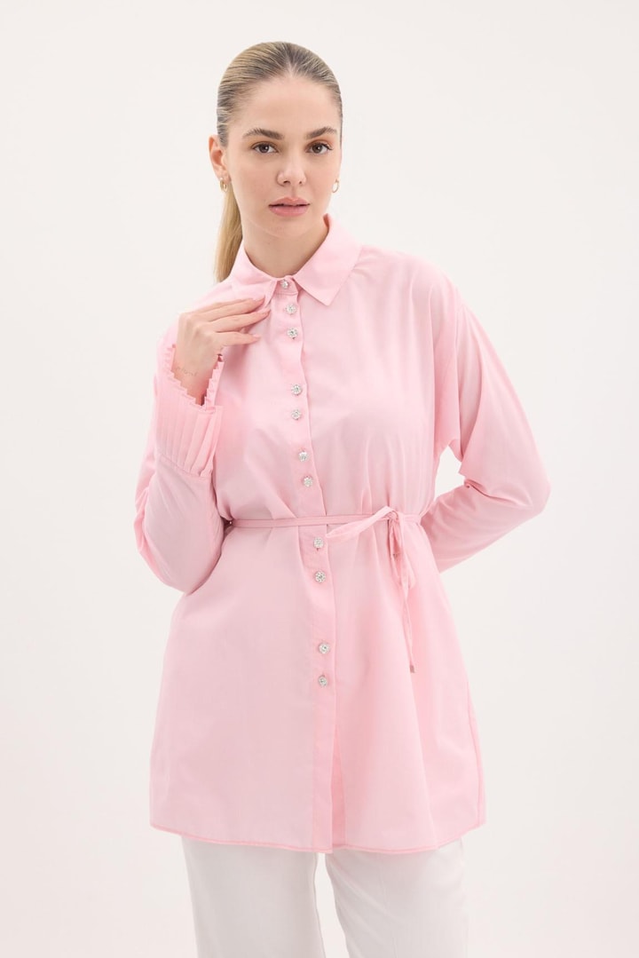 Marie Piliseli Kol Detaylı Poplin Gömlek - Pembe
