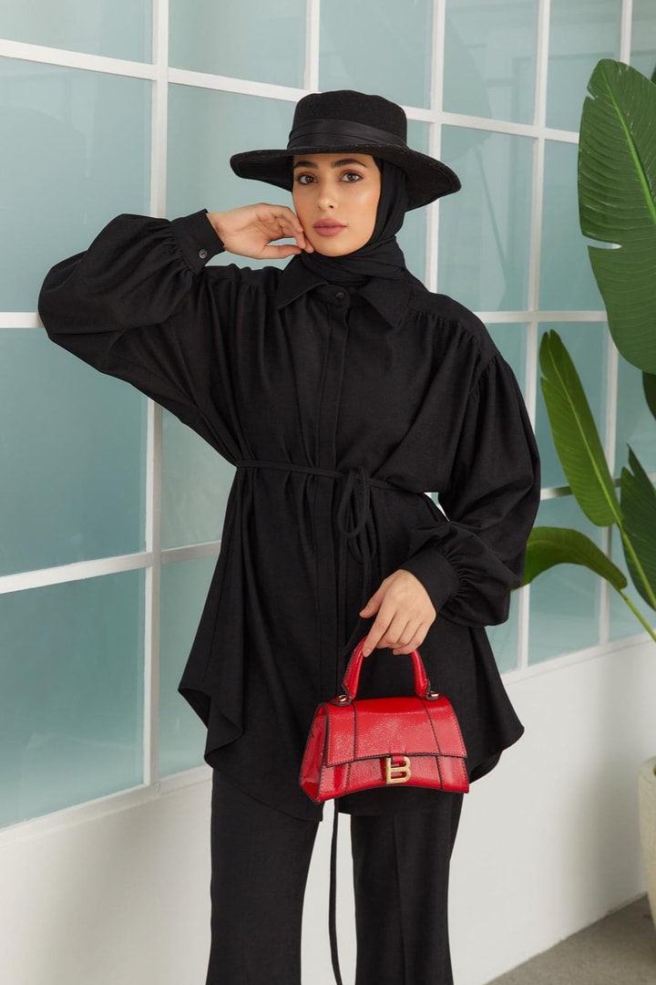 Maya Örme Büzgülü Takım - Siyah