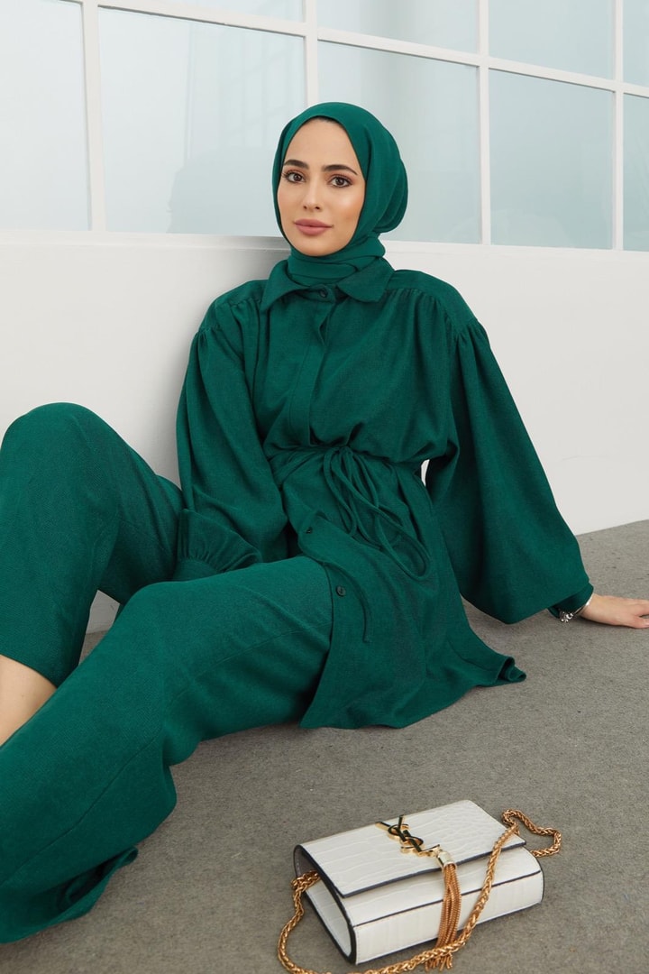 Maya Örme Büzgülü Takım - Zümrüt