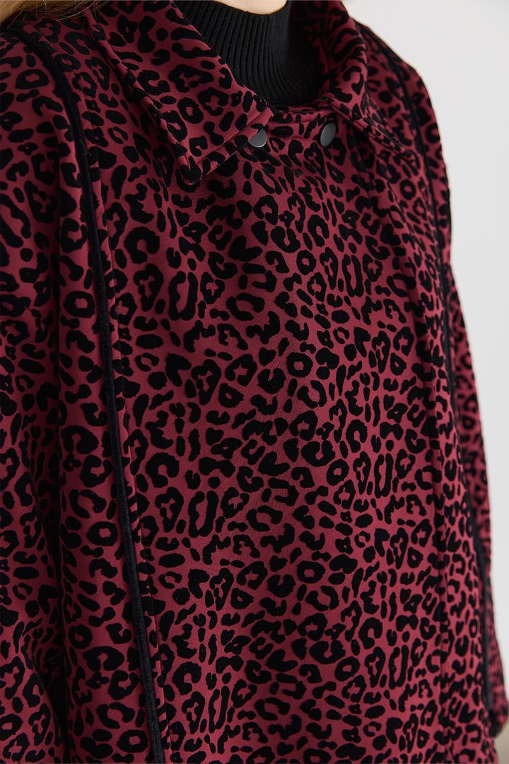 Maysa Leopar Baskılı Ceket - Bordo