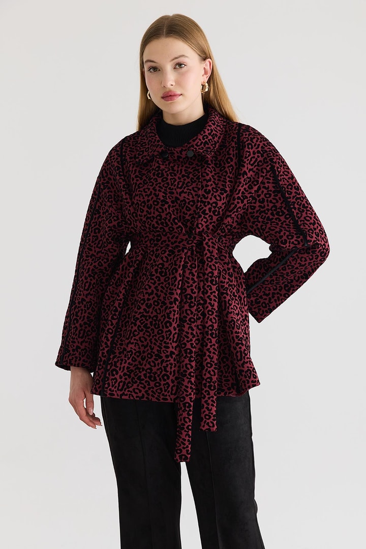 Maysa Leopar Baskılı Ceket - Bordo