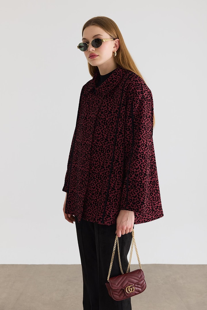 Maysa Leopar Baskılı Ceket - Bordo