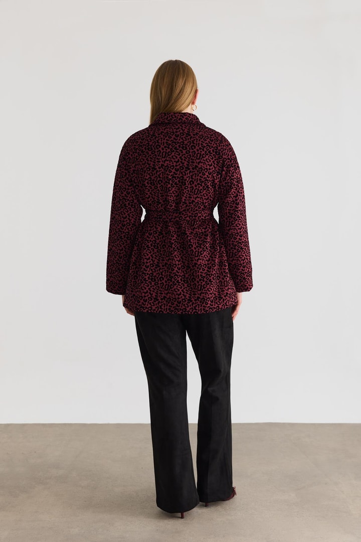 Maysa Leopar Baskılı Ceket - Bordo