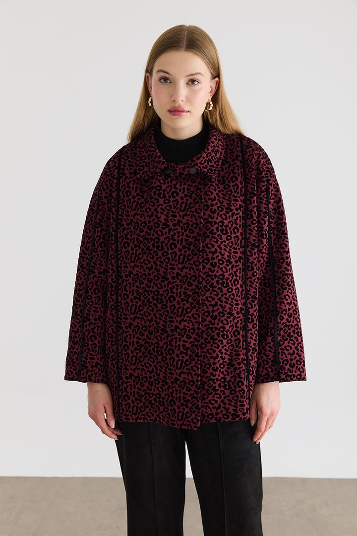 Maysa Leopar Baskılı Ceket - Bordo