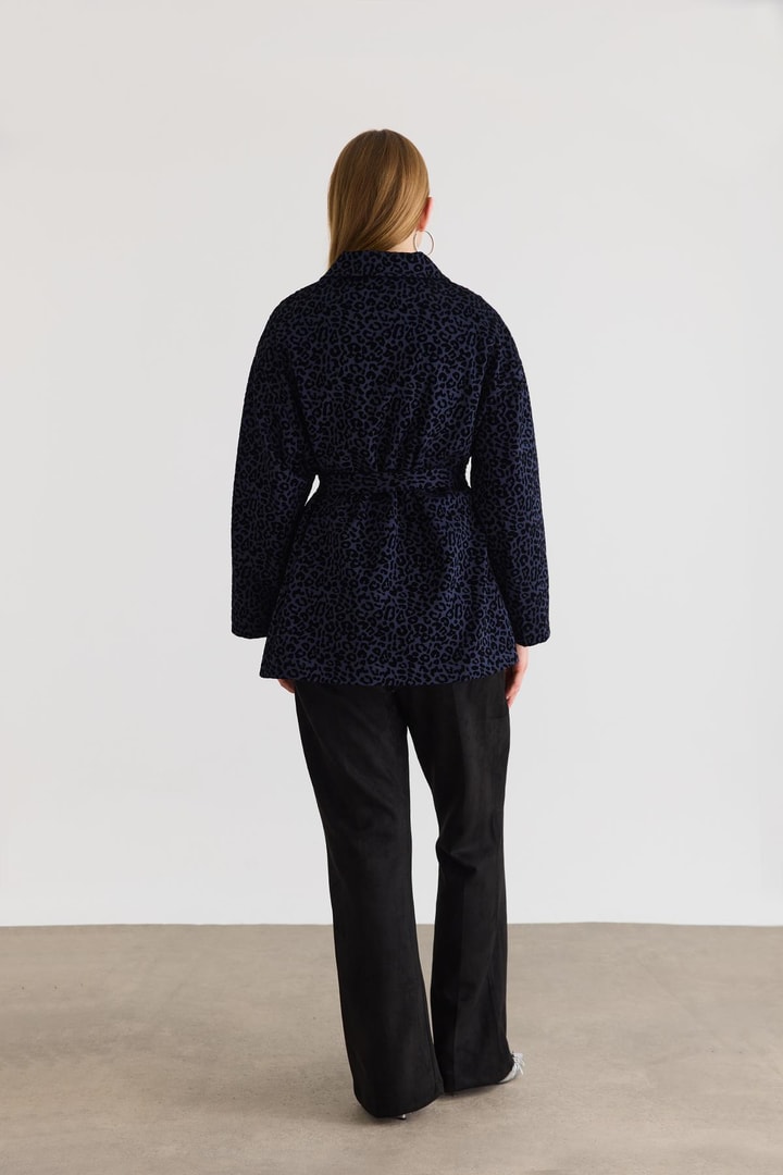 Maysa Leopar Baskılı Ceket - Lacivert