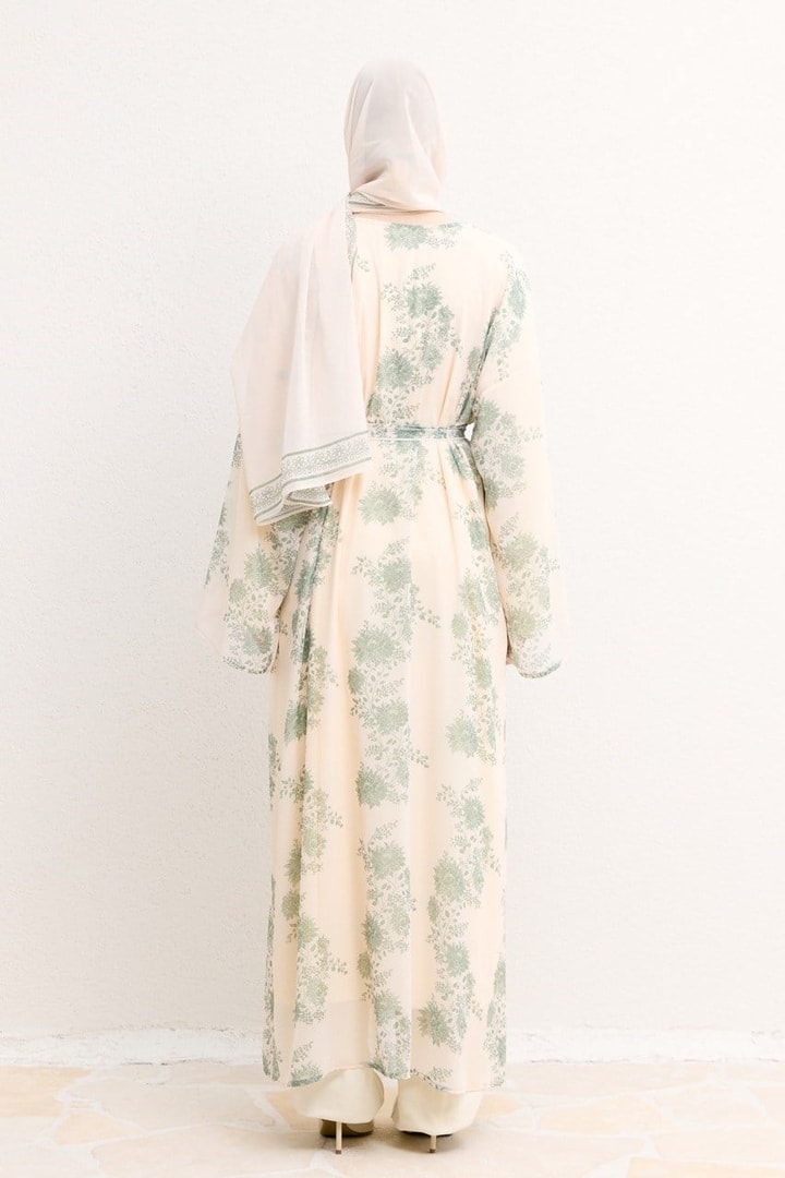 Mela Desenli Şallı Abaya - Bej