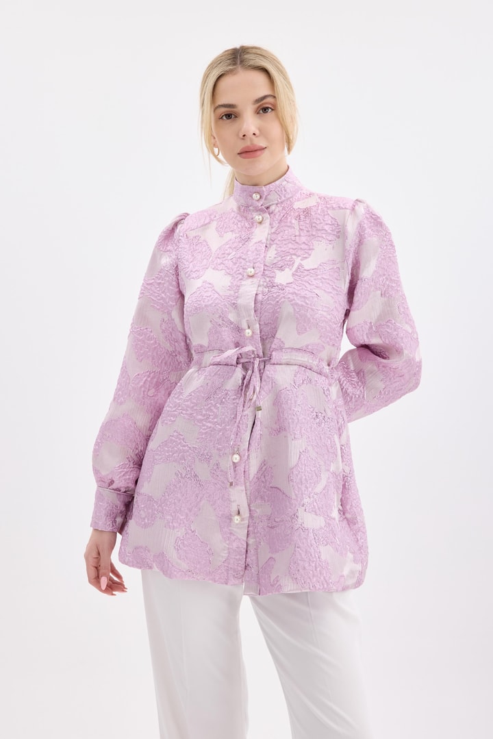 Mery Kendinden Desenli Jakar Ceket - Pembe