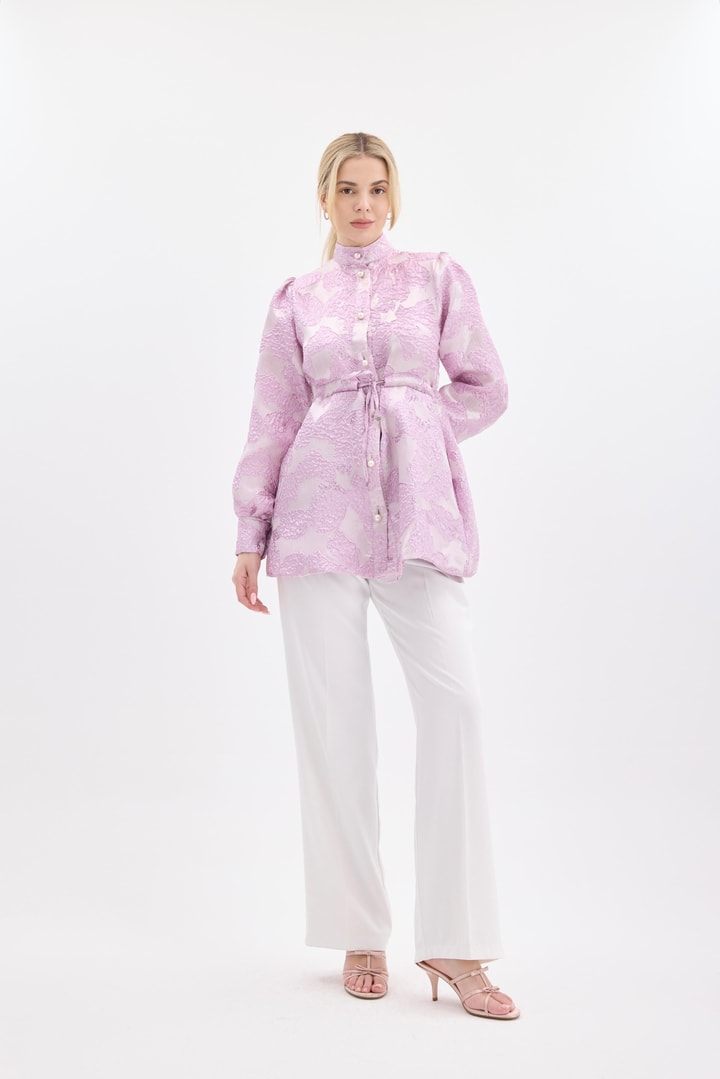 Mery Kendinden Desenli Jakar Ceket - Pembe