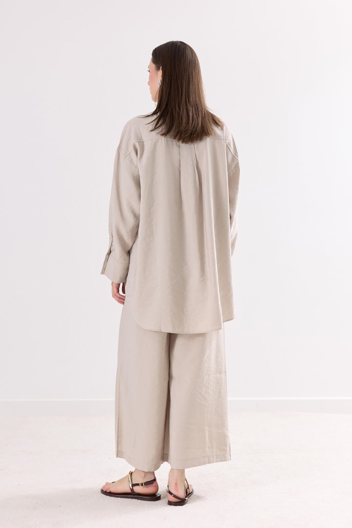 Metal Düğme Detaylı Pantolon Takım - Bej