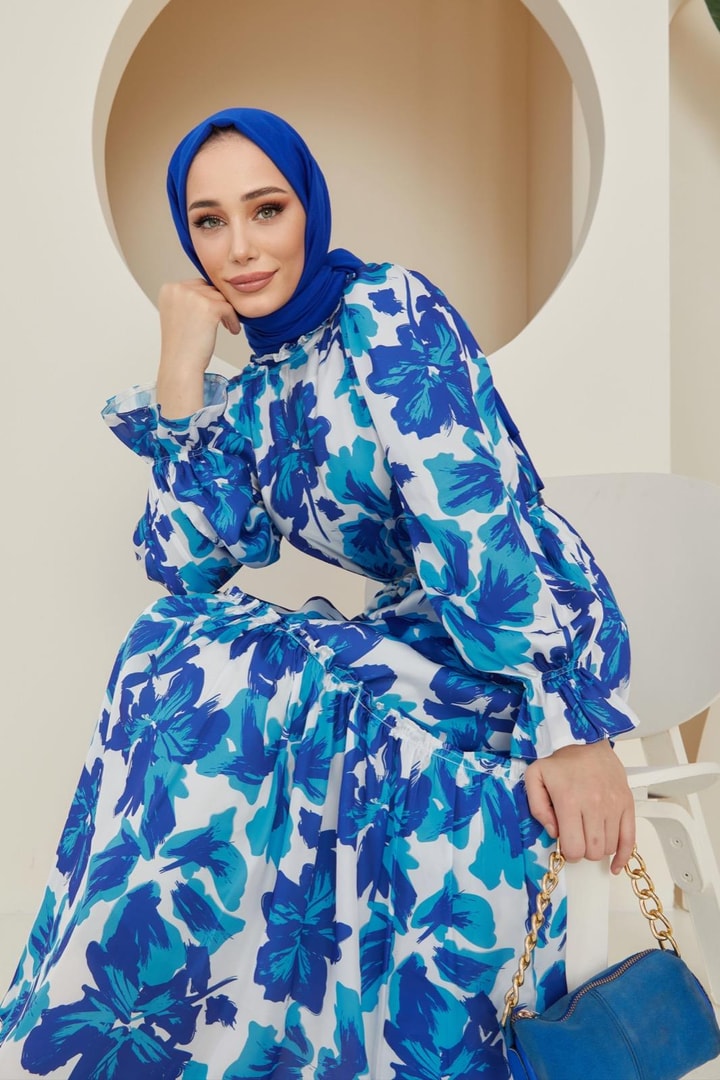 Mila Desenli Saten Elbise - Lacivert