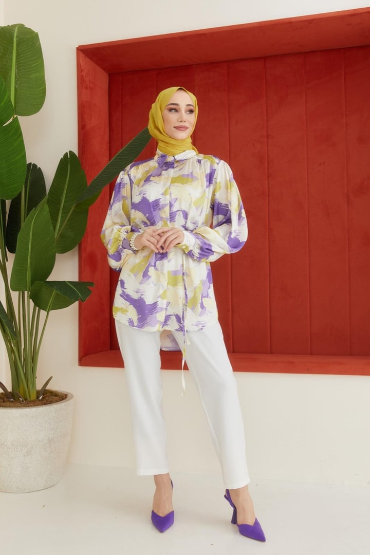Milena Pantolonlu Garnili Takım - Mor