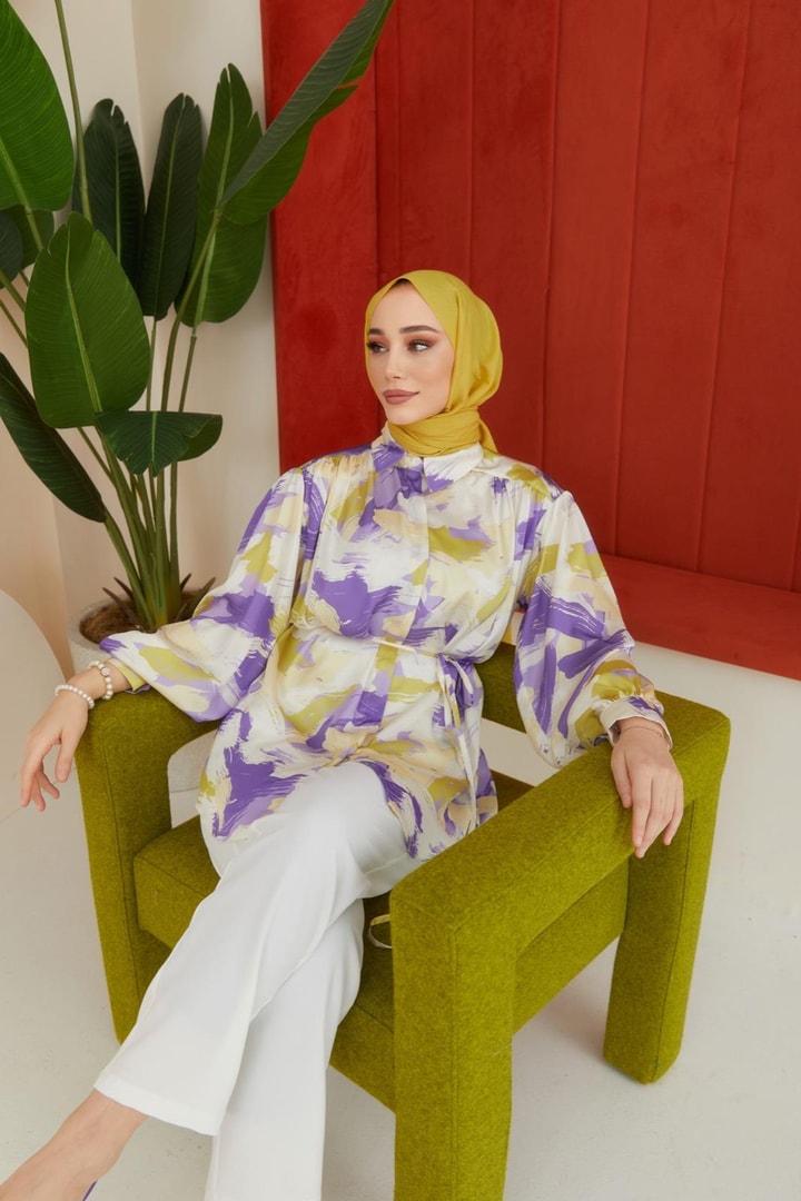 Milena Pantolonlu Garnili Takım - Mor