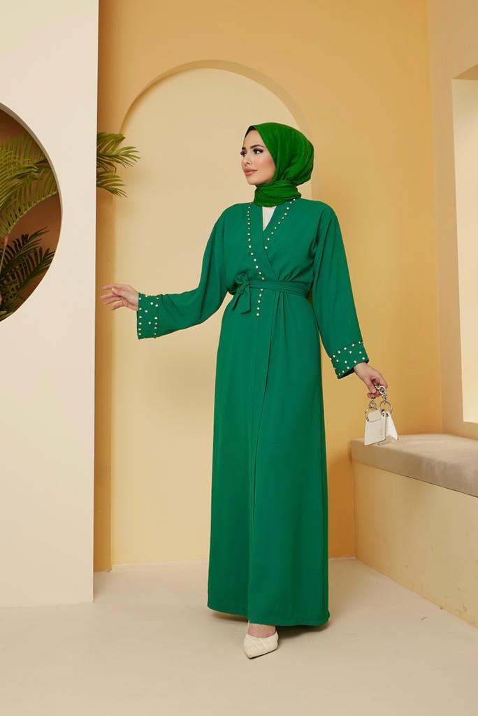 Monica Taş Detaylı Abaya - Yeşil
