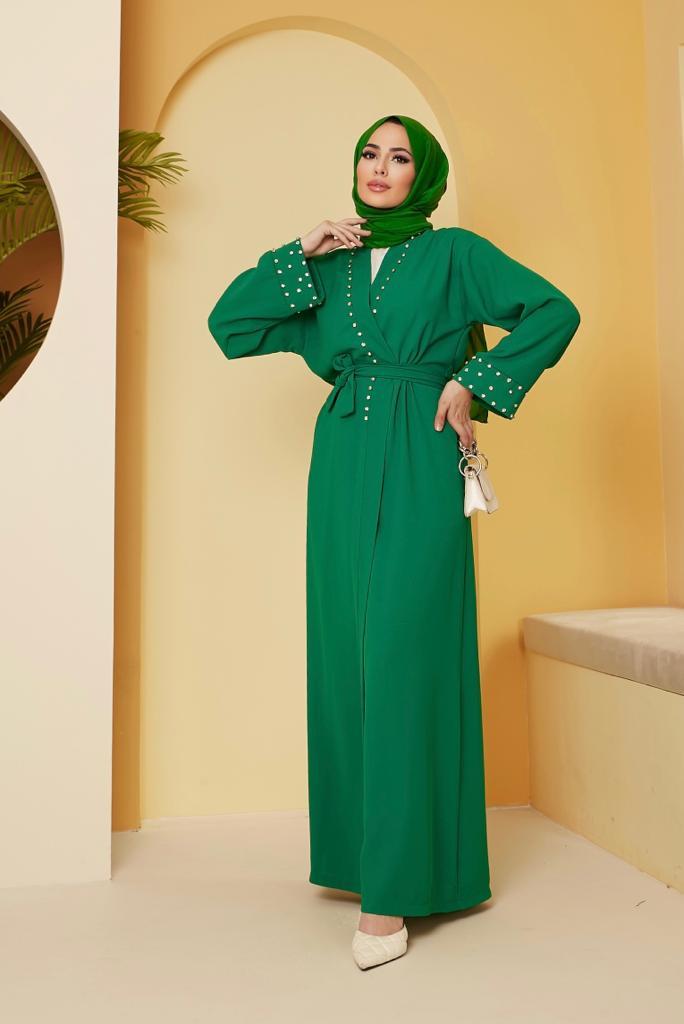 Monica Taş Detaylı Abaya - Yeşil