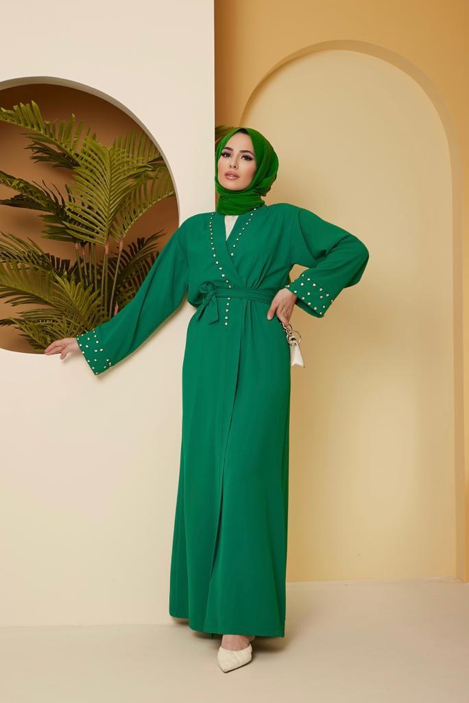 Monica Taş Detaylı Abaya - Yeşil