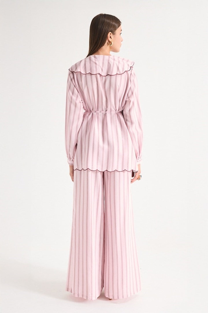 Nakış Detaylı Çizgili Poplin Gömlek - Pembe