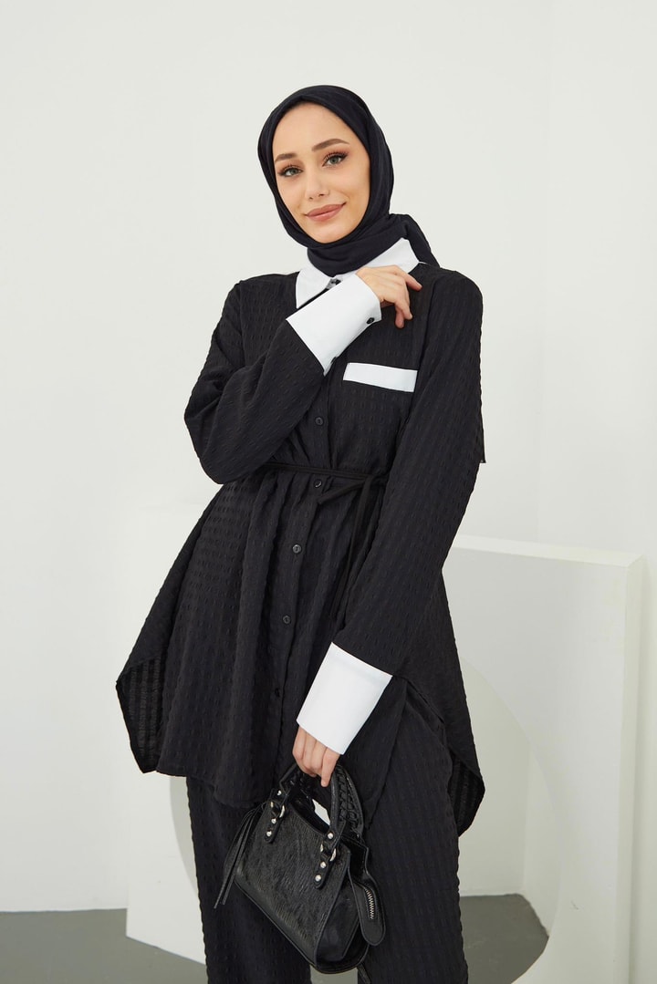 Nancy Gofre Cepli Takım - Siyah